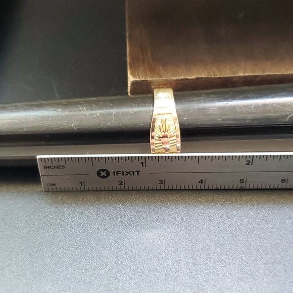 Size 8.25 Sterling Silver & 18K Yellow Gold Unique Symbol Cut Band Ring - Picture 8 of 9